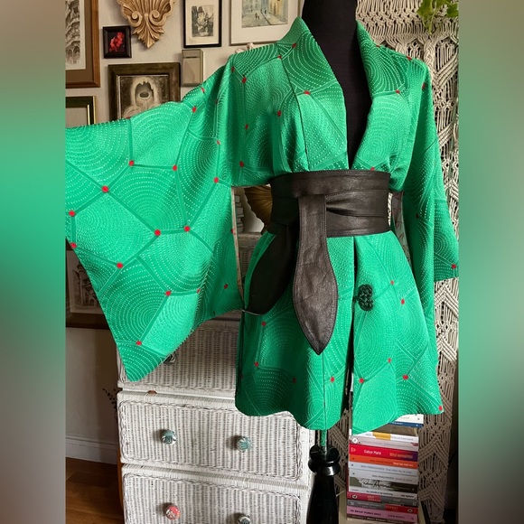 Green Silk Haori Kimono - Picture 9 of 14